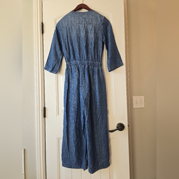 Anthropologie Cloth & Stone  Chambray Wrap Jumpsuit XS Blue Wide Leg Tie Waist - Picture 6 of 16